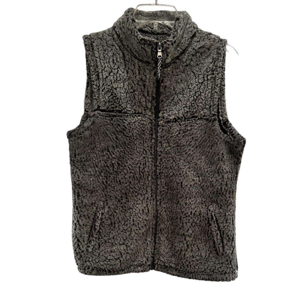 BOXERCRAFT Ladies M Sherpa Fleece Vest Gray Full Zip Sleeveless Light Weight